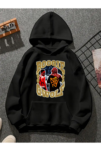 COMVİCHO سويت شيرت أسود بقلنسوة مطبوعة من boogie v1