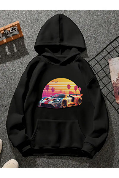 COMVİCHO سويت شيرت أسود بقلنسوة مطبوعة من ريسبيتش