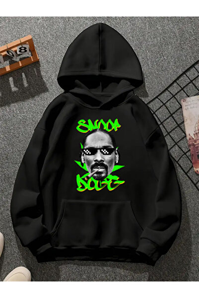 COMVİCHO سويت شيرت أسود بقلنسوة مطبوعة من snoop dogg v14