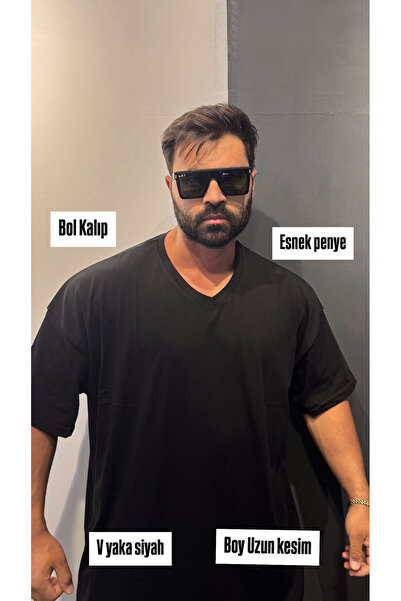 Bas Body FitnessWear Μπλουζάκι Battal με λαιμόκοψη V, μαύρο, χωρίς στάμπα, απ...