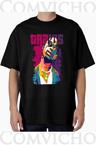 COMVİCHO تي شيرت مطبوع بتصميم ترافيس سكوت v2 للجنسين