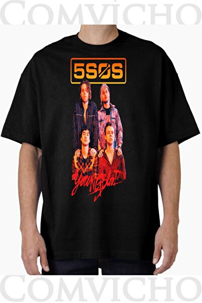 COMVİCHO Unisex 5 Sos V1 Design Printed Oversize T-Shirt