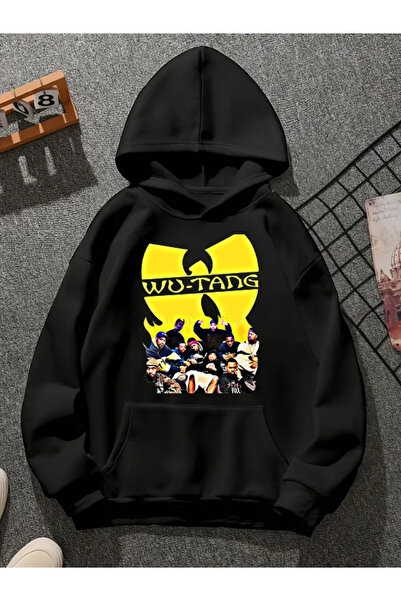 COMVİCHO Wu Tang V1 Printed Hooded Black Sweatshirt
