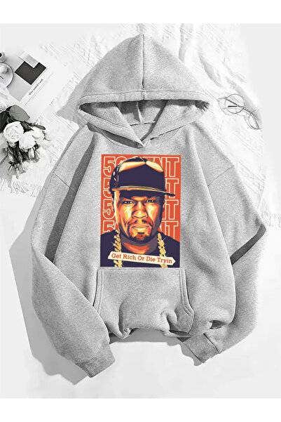 COMVİCHO 50 سنت v1 سويت شيرت رمادي مطبوع عليه هوديي