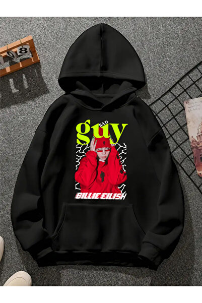 COMVİCHO Billie V2 Printed Hooded Black Sweatshirt