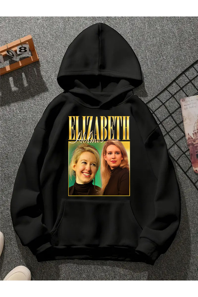 COMVİCHO سويت شيرت أسود بقلنسوة مطبوعة من إليزابيث v1