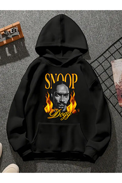 COMVİCHO سويت شيرت أسود بقلنسوة مطبوعة من snoop dogg v23