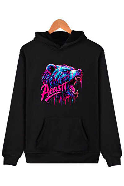 COMVİCHO Beat Printed Hooded Black Sweatshirt