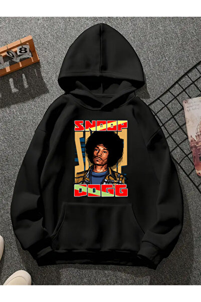 COMVİCHO سويت شيرت أسود بقلنسوة مطبوعة من snoop dogg v5