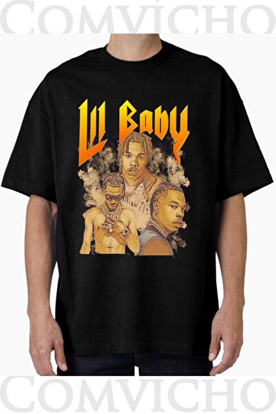 COMVİCHO تي شيرت مطبوع بتصميم كبير الحجم للجنسين من Lil Baby V2