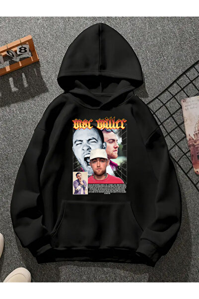 COMVİCHO سترة ماك ميلر v4 ذات القلنسوة المطبوعة باللون الأسود