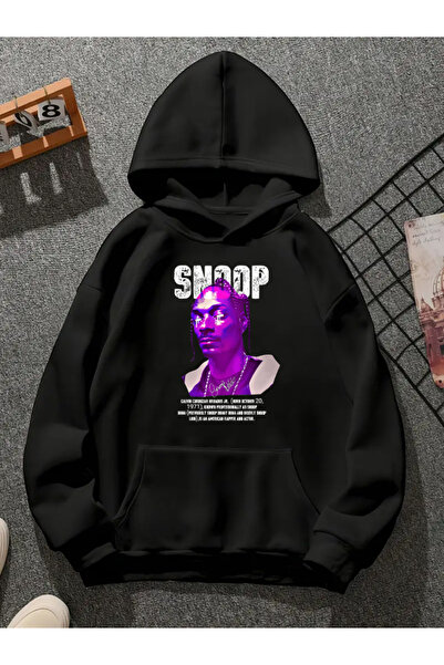 COMVİCHO سويت شيرت أسود بقلنسوة مطبوعة من snoop dogg v25