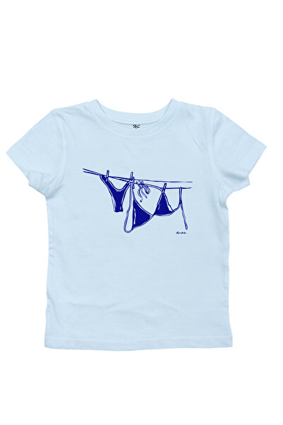 WHITE OF CREATIVE Kadın Bikini Baskılı Baby Tee Crop Top