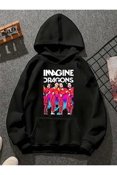 COMVİCHO Imagine Dragons V1 Printed Hooded Black Sweatshirt