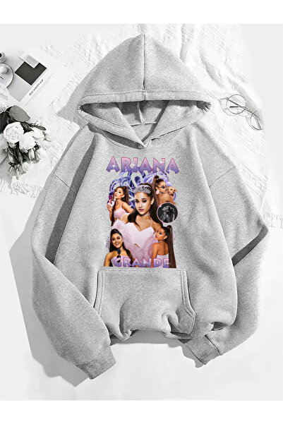 COMVİCHO سويت شيرت رمادي بقلنسوة مطبوعة من أريانا جراندي v3