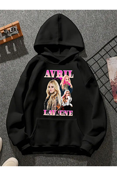 COMVİCHO سويت شيرت أسود بقلنسوة مطبوعة من أفريل لافينج v3