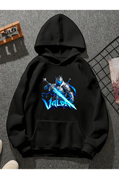 COMVİCHO Valor55 Printed Hooded Black Sweatshirt