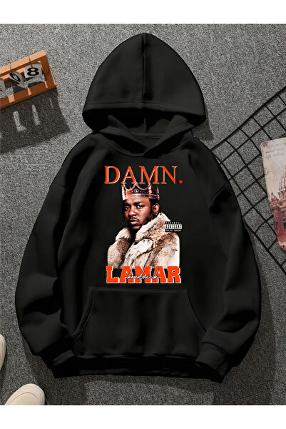 COMVİCHO سويت شيرت أسود بقلنسوة مطبوعة من Damn v1