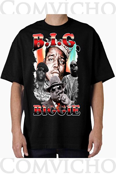 COMVİCHO تي شيرت كبير الحجم مطبوع بتصميم Biggie v14 للجنسين