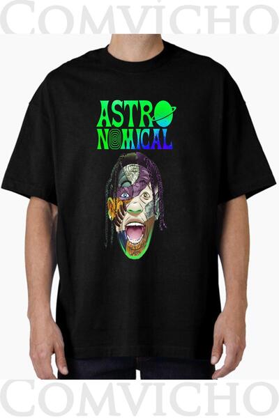 COMVİCHO تي شيرت كبير الحجم مطبوع بتصميم ترافيس سكوت v19 للجنسين