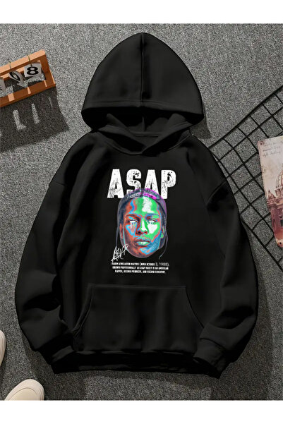 COMVİCHO Asap V1 Printed Hooded Black Sweatshirt