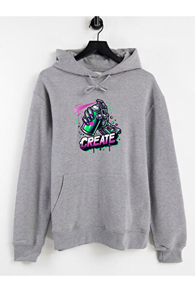 COMVİCHO قم بإنشاء سويت شيرت رمادي بقلنسوة مطبوعة