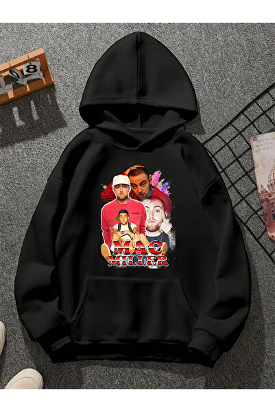 COMVİCHO سترة ماك ميلر v5 ذات القلنسوة المطبوعة باللون الأسود