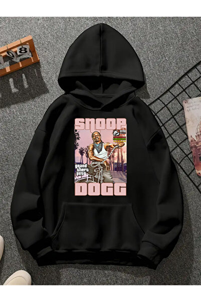 COMVİCHO سويت شيرت أسود بقلنسوة مطبوعة من snoop dogg v13