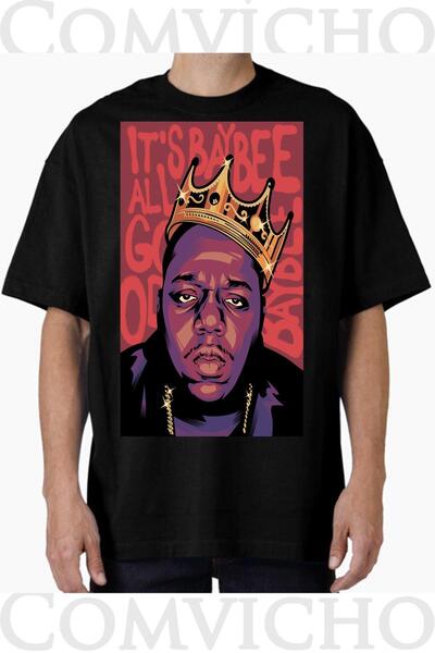 COMVİCHO تي شيرت كبير الحجم مطبوع بتصميم Biggie v2 للجنسين
