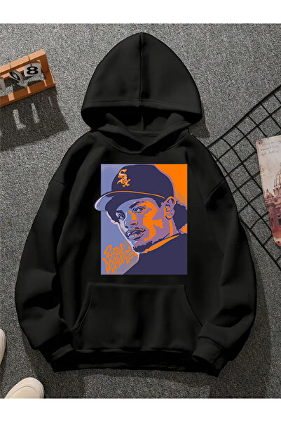 COMVİCHO Eazy V1 Printed Hooded Black Sweatshirt