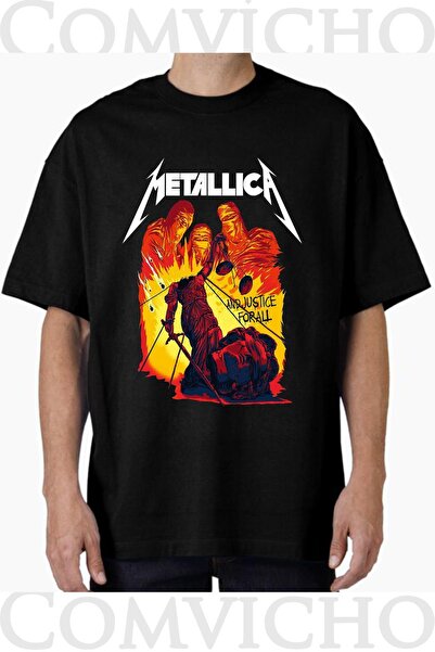 COMVİCHO تي شيرت مطبوع بتصميم ميتاليكا v4 للجنسين