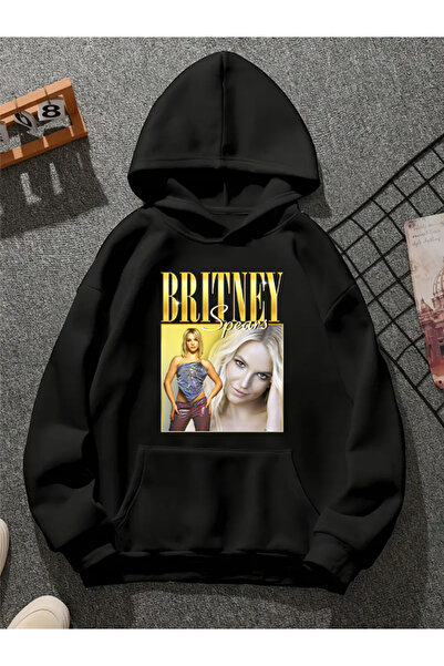 COMVİCHO سويت شيرت أسود بقلنسوة مطبوعة من بريتني v1