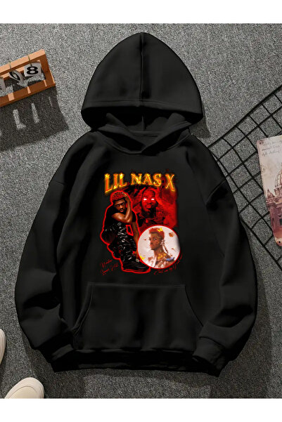 COMVİCHO Lıl Nas X V1 Printed Hooded Black Sweatshirt