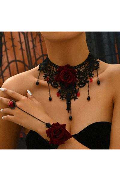 modares Vintage Siyah Dantel Gotik Kolye - Dantel Choker Kolye Ayarlanabilir ...