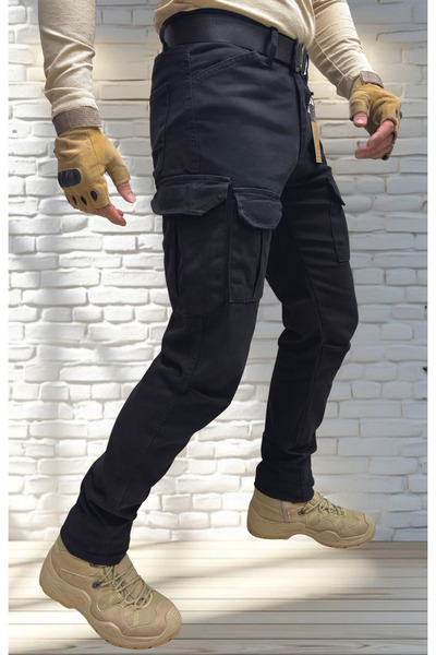 Polviton 232 Μαύρο Ανδρικό Παντελόνι Cargo Gabardine ελαστικό ύφασμα Υφασμάτινο Μαύρο