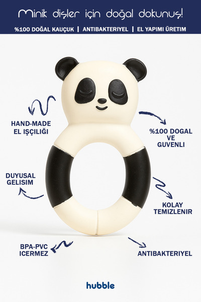 Hubble Bebek Diş Kaşıyıcı Ve Oyuncak - Panda Halkalı Şekilli Dişlik (%100 DOĞAL KAUÇUK)