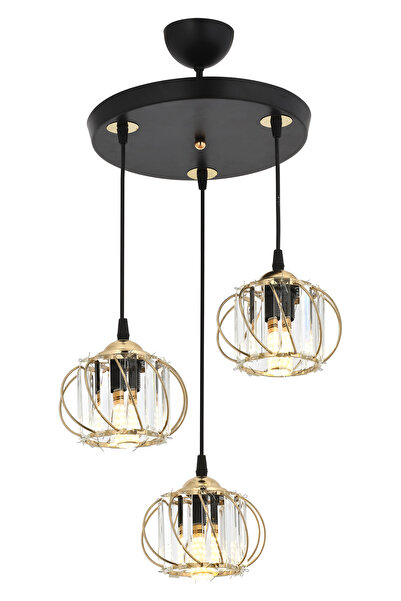 ESSLİGHT Ahsen 3 Lü Sarkıt Avize Kristal Taşlı Modern Dekoratif Aydınlatma
