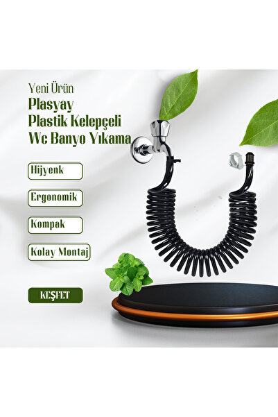 PLASYAY Spiral Wc Taharet Hortum Matik ve Wc Banyo Yıkama Plastik Kelepçeli Set Siyah Inci 1.5 Metre