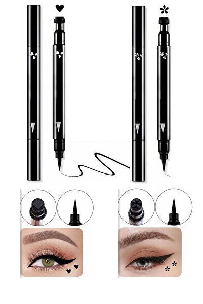 Femmelogy 2'li Set Çift Taraflı Eyeliner Kalp ve Çiçek Desenli Suya Dayanıklı Damga