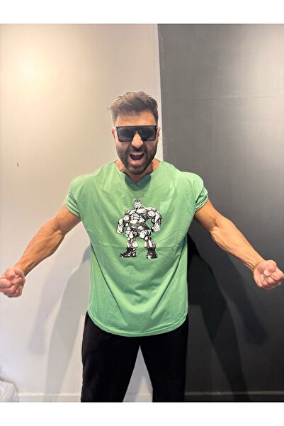 Bas Body FitnessWear Tricou cu imprimeu Hulk, cu decolteu în V și mâneci îngu...