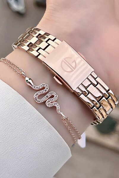 DAVID GUNER Rose Color 3 Atm Waterproof Cut Glass Women's Wristwatch and Bracelet