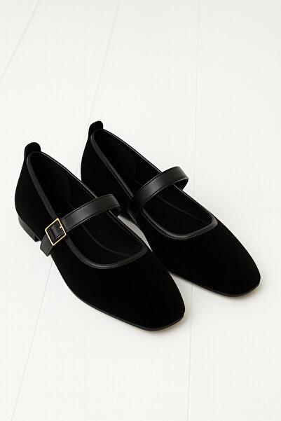 STOCON Kadın Babet Ayakkabı Kadife Altın Tokalı Şık Hafif Ortopedik Ses Yapmaz Taban STC1165