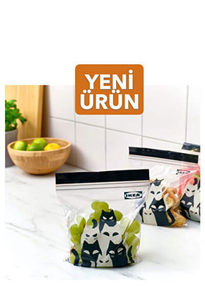 IKEA KUSTFYR Kilitlenebilir Buzdolabı Poşeti, 1 Lt 25 adet Kedi Figürlü
