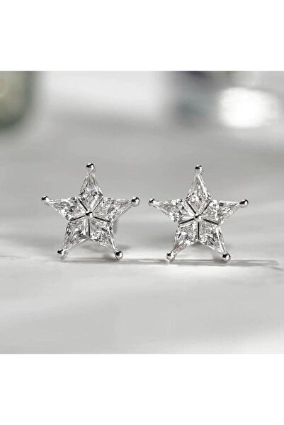 Pursehuit Σκουλαρίκια σε ασημί χρώμα, σε σχήμα αστεριού, με πέτρες ζιργκόν, P...