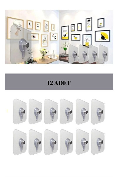 Hombak 12 Adet Süper Güçlü Çerçeve Askısı Pin Delgisiz Vidalı Yapışkanlı Raf Tutucu Askı