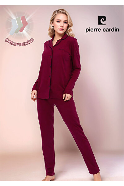 Pierre Cardin Kadın Giyim Pamuklu Modal Uzun Kollu Gömlek Pijama Takımı (2 Adet Hediye Çorap) OL.PC.7717.001