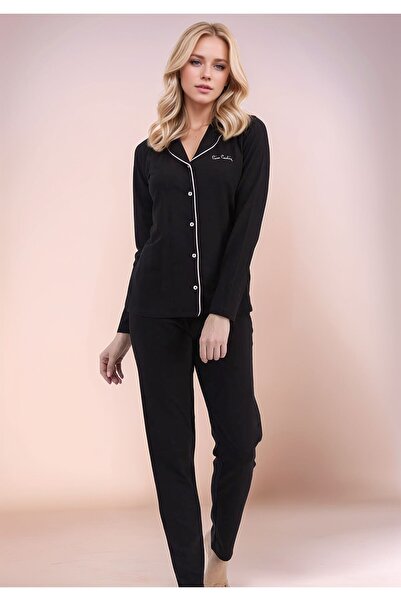 Pierre Cardin Kadın Giyim Pamuklu Modal Uzun Kollu Gömlek Pijama Takımı (2 Adet Hediye Çorap) OL.PC.7717.001