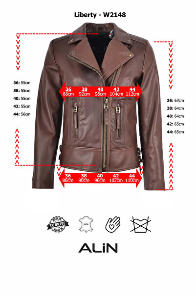 ALİN Liberty Kadın Siyah Biker Hakiki Deri Ceket Beden Ölçüleri Görselde