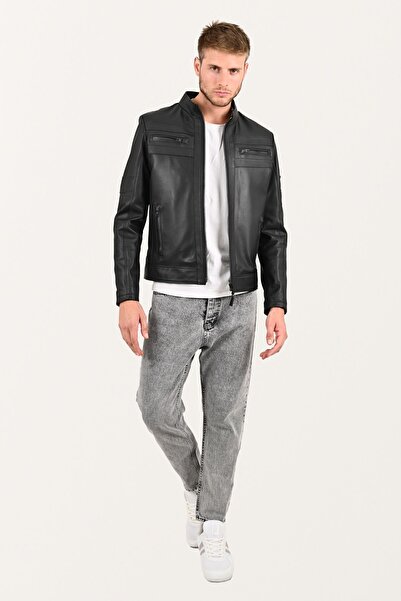 ALİN Beckham Erkek Siyah Hakiki Deri Mont Beden Ölçüleri Görselde