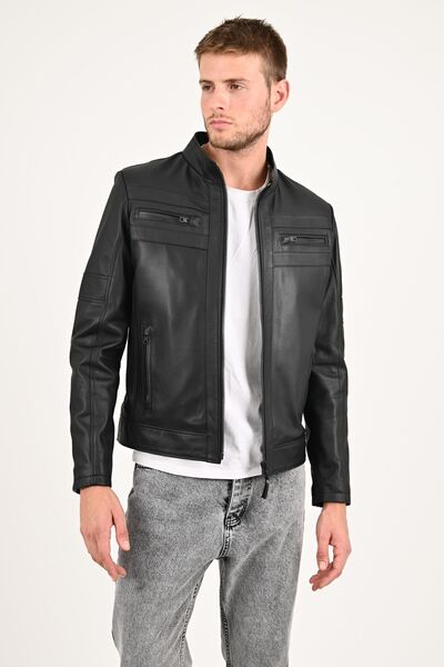 ALİN Чоловічий чорний шкіряний плащ Beckham Розміри на зображенні